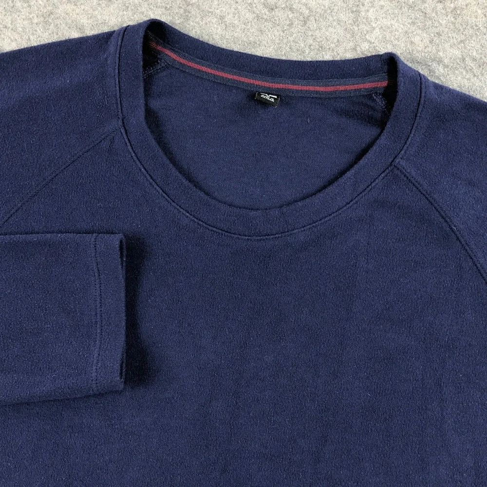UNIQLO HEATTECH Mens Sweater Medium Navy Blue Fleece Long Sleeve Crew Neck